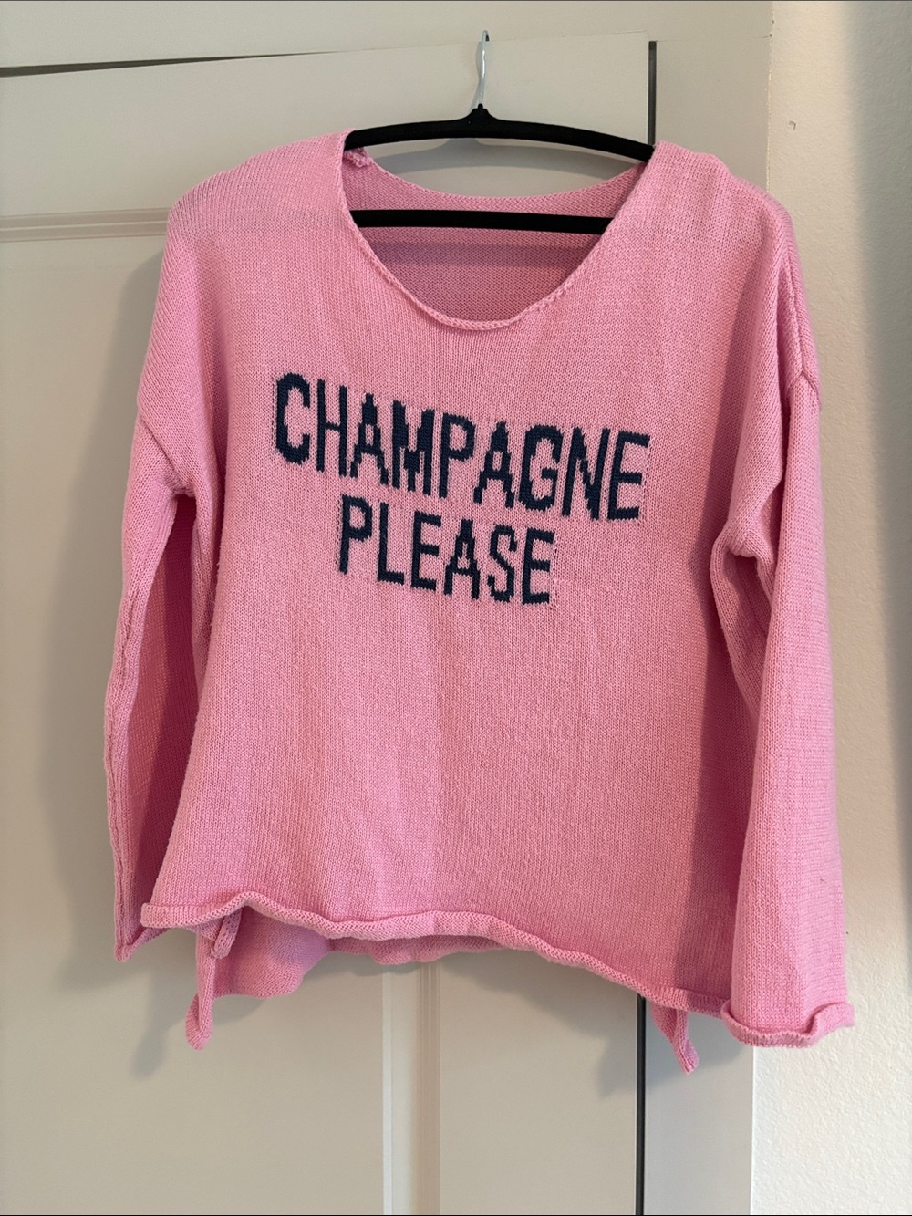 Women’s Pink Scoop Neck Sweater - "Champagne Please"